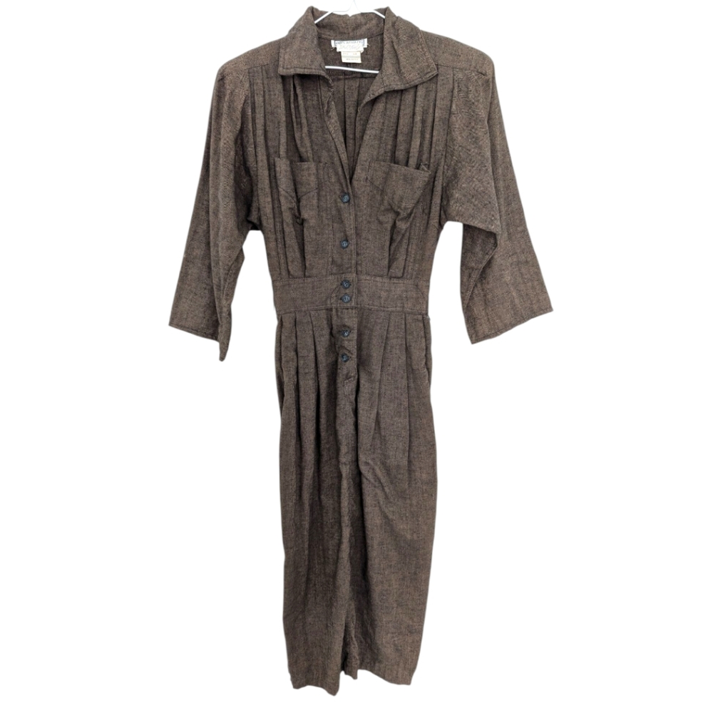 Karen Alexander Brown Button-Up Dress 8